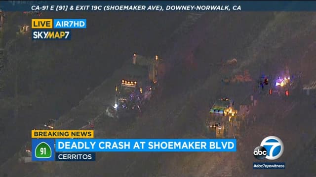 91 Freeway crash: 1 killed after being ejected in crash along Artesia Freeway in Cerritos; semi-truck involved