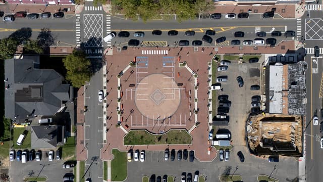 Lakewood Town square painted over for temporary parking