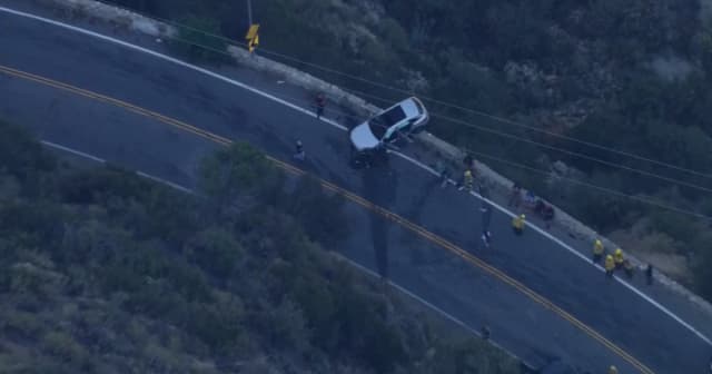 1 hospitalized after Mt. Baldy crash leaves car teetering over cliff, LA County firefighters say
