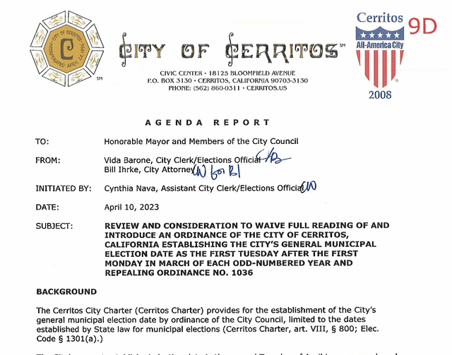 Conflicts of Interest are Rife as Cerritos City Council Attempts to Change Its Election Date