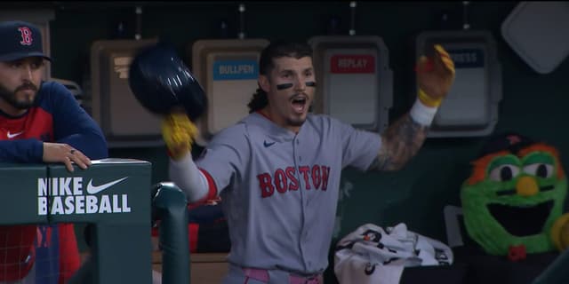 Jarren Duran gets upset after flyout in the sixth inning