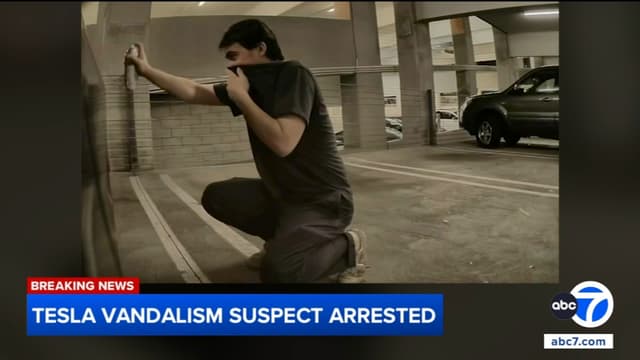Serial vandalism suspect arrested after 13 Teslas tagged with spray paint, Irvine police say